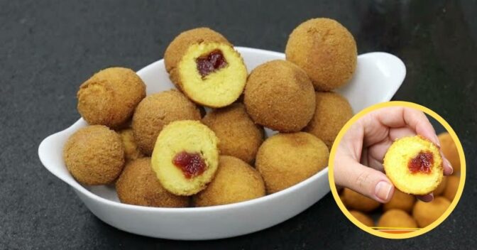 Lanche: Bolinho de Chuva de Fubá Recheado com Goiabada