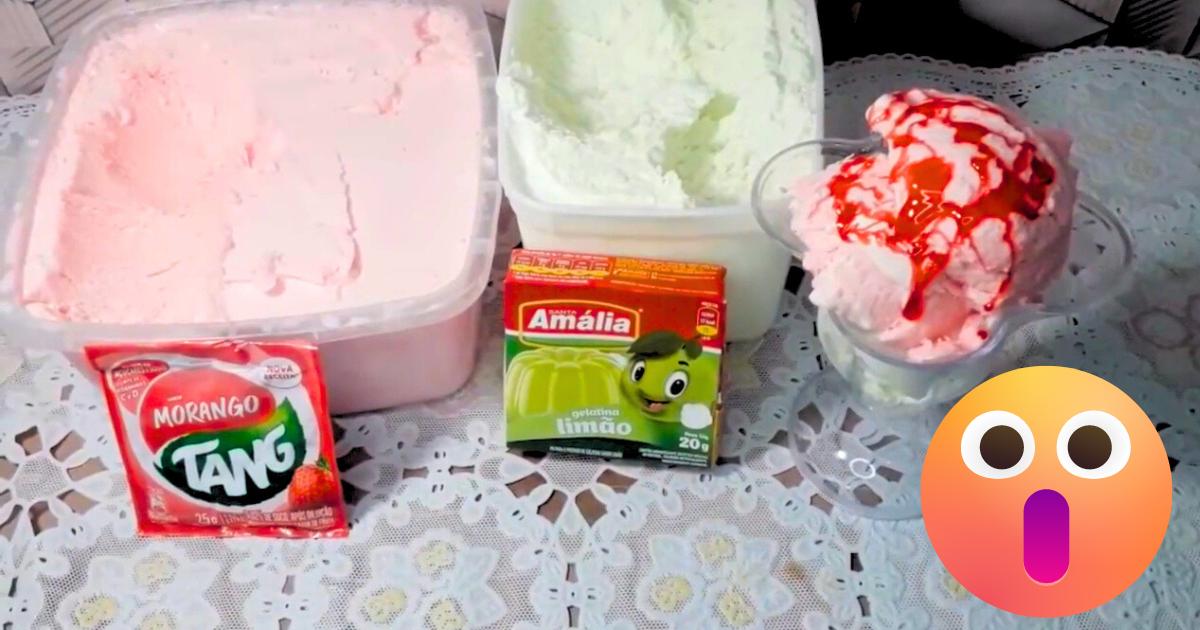 Faça esse Sorvete Caseiro de Limão e Morango Feito com Tang e Gelatina para Refrescar as Férias!