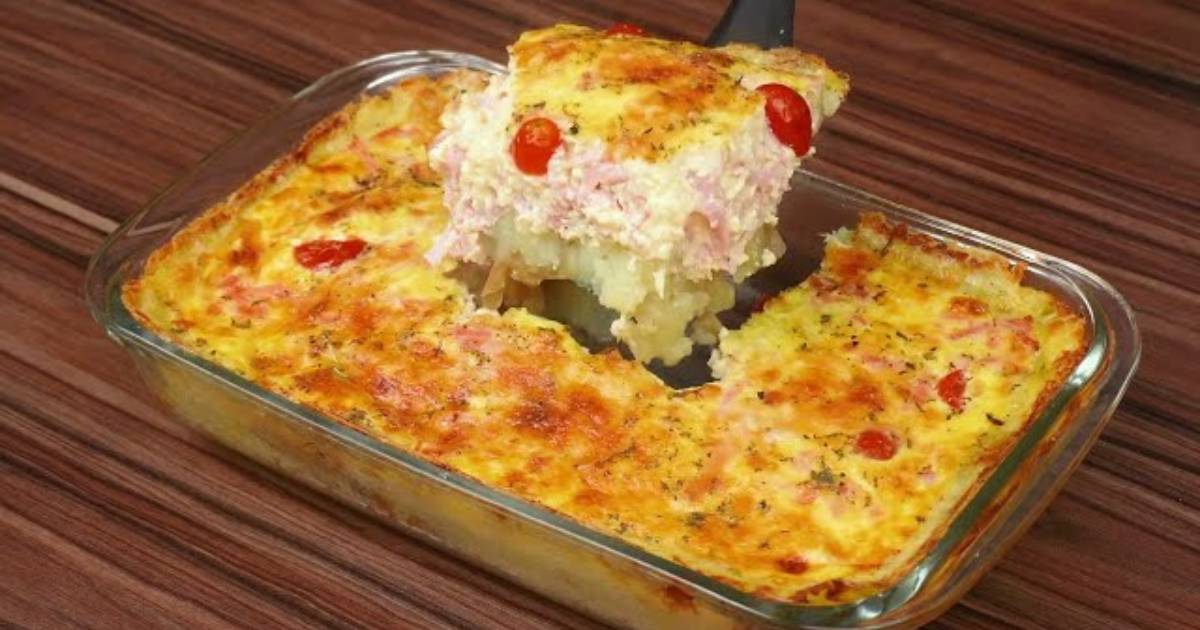 Torta de batata cremosa com presunto e mussarela que vai te surpreender