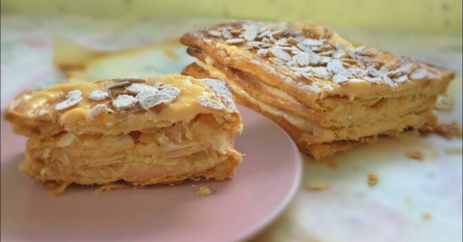 Lanche: Mil Folhas com Creme de Pasteleiro e Amêndoas: Lanche Saboroso e Fácil de Fazer!