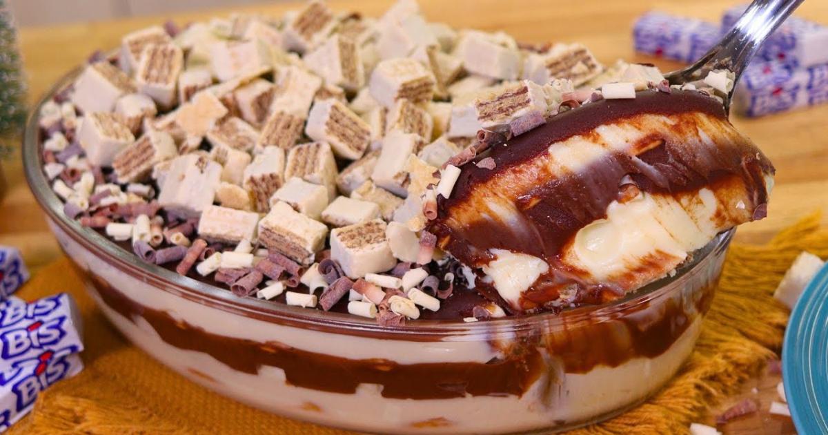 Pavê de Bis Branco: cremoso, crocante, fácil de fazer, perfeito para as festas de fim...
