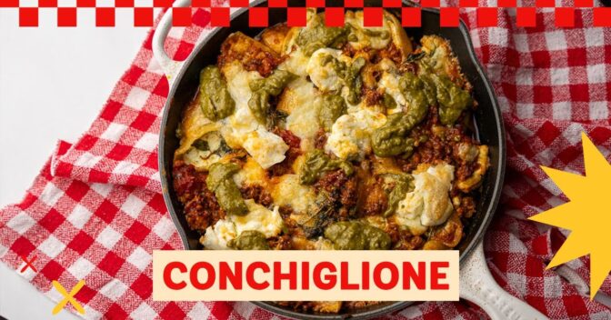 Especiais: Conchiglione Recheado com Creme de Queijo e Bolonhesa