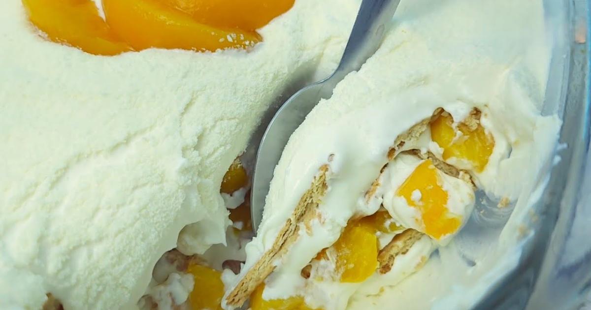 Pavê cremoso de pêssego com leite Ninho, fácil, refrescante e perfeito para ocasiões especiais!...