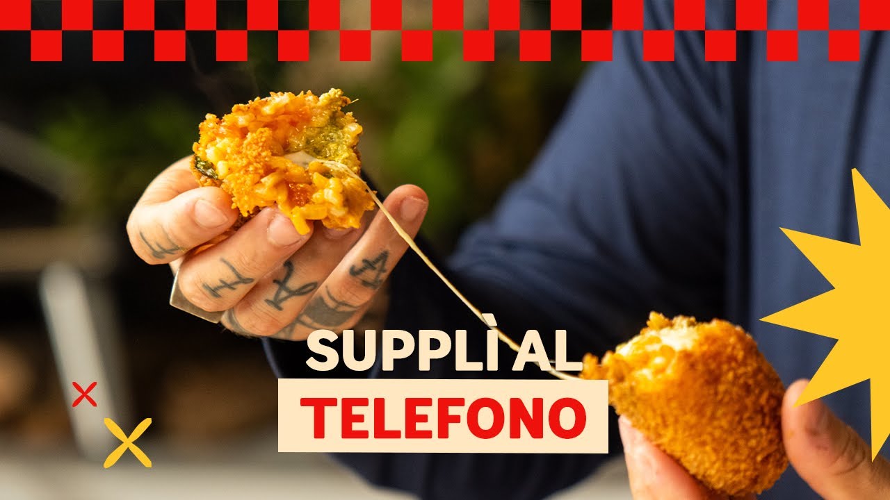 Esse bolinho de risoto recheado com muçarela (Supplì al Telefono) é crocante, cremoso e irresistível!...