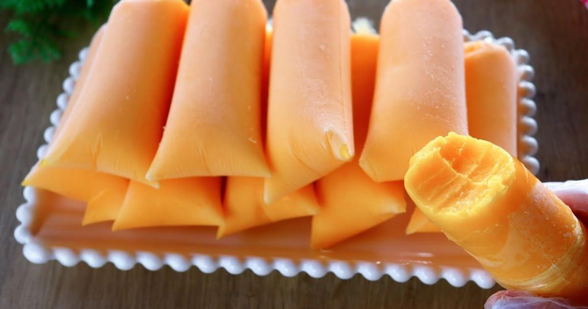 Geladinho de manga refrescante e cremoso, perfeito para dias quentes ou para vender....
