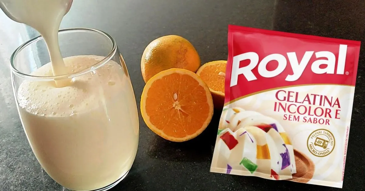 Suco de laranja com gelatina: rico em colágeno e vitamina C, melhora a pele e...