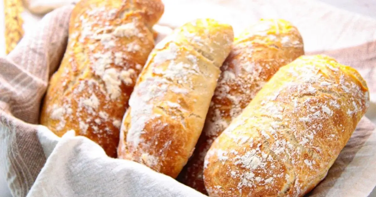 Pão ciabatta fácil, sem sova, com casquinha crocante e miolo leve....