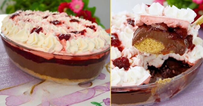 Sobremesas: Torta Explosão de Morangos na Travessa