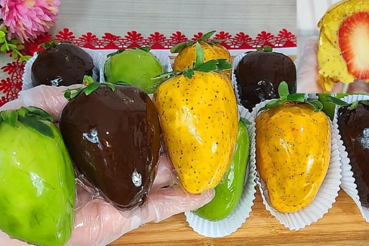 Morango do amor com sabores de maracujá, chocolate e pistache....