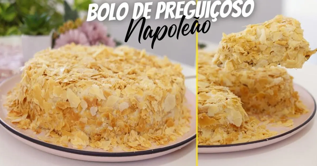 Bolo de massa folhada com creme, sem complicação e com apresentação elegante....