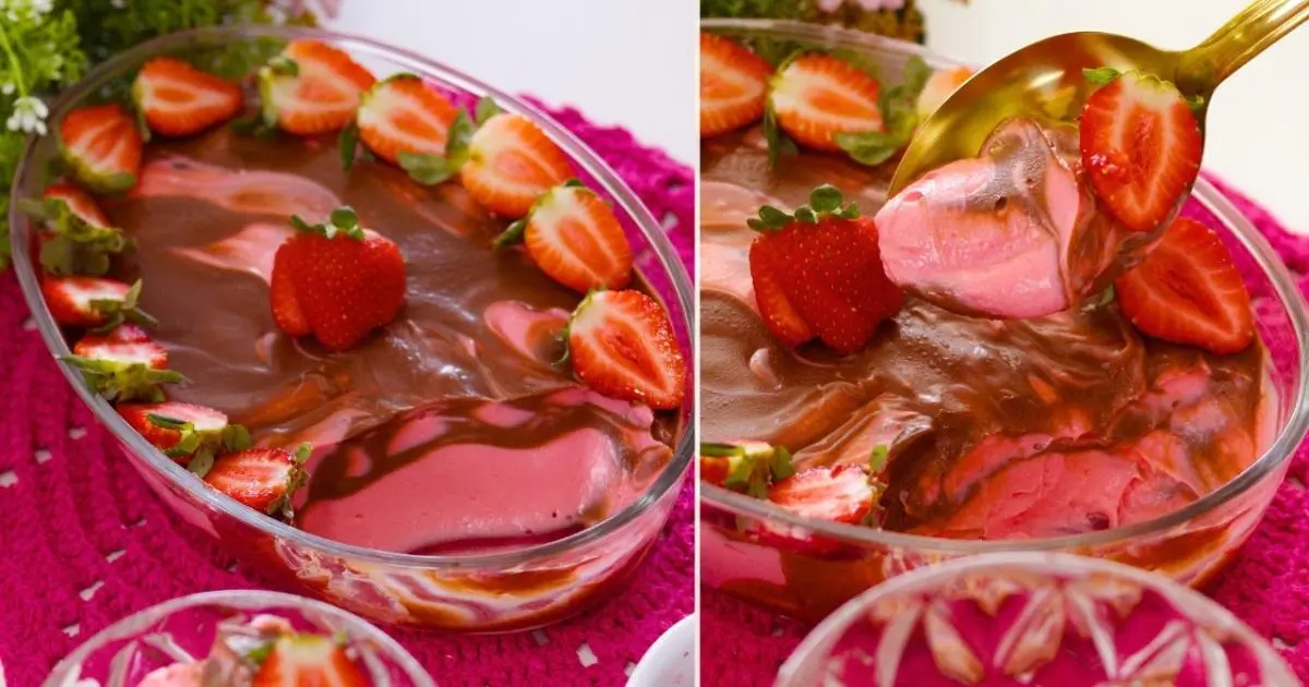 Sobremesa mousse de morango com ganache trufada fácil e irresistível....