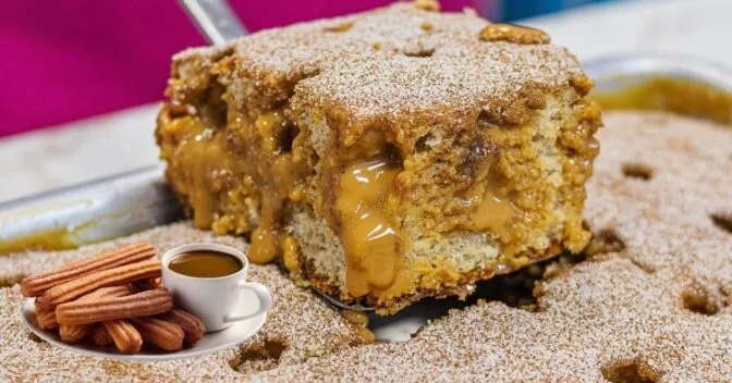 Bolos: Bolo de Churros Quentinho com Doce de Leite